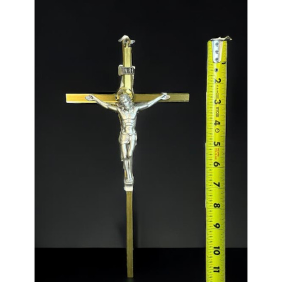 Rare Made In Italy Gold Color INRI Catholic Religion Jesus Crucifix Cross 11" - Picture 4 of 4